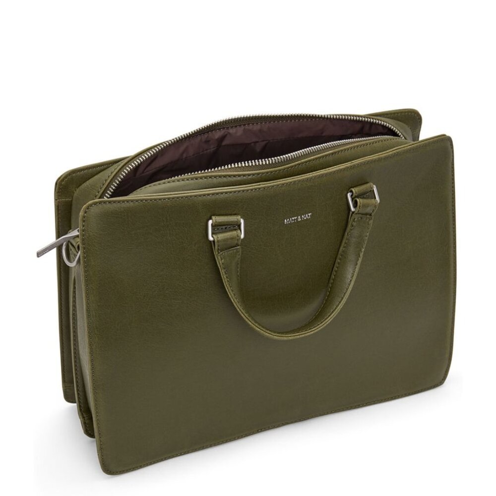 Matt & Nat David Vintage Vegan Leather Olive Green Laptop Bag Briefcase Tote